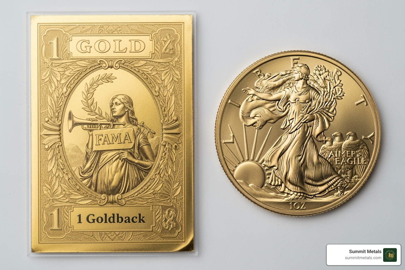 Chart comparing the premium percentage of a Goldback vs. a 1 oz Gold Eagle coin - are goldbacks a scam