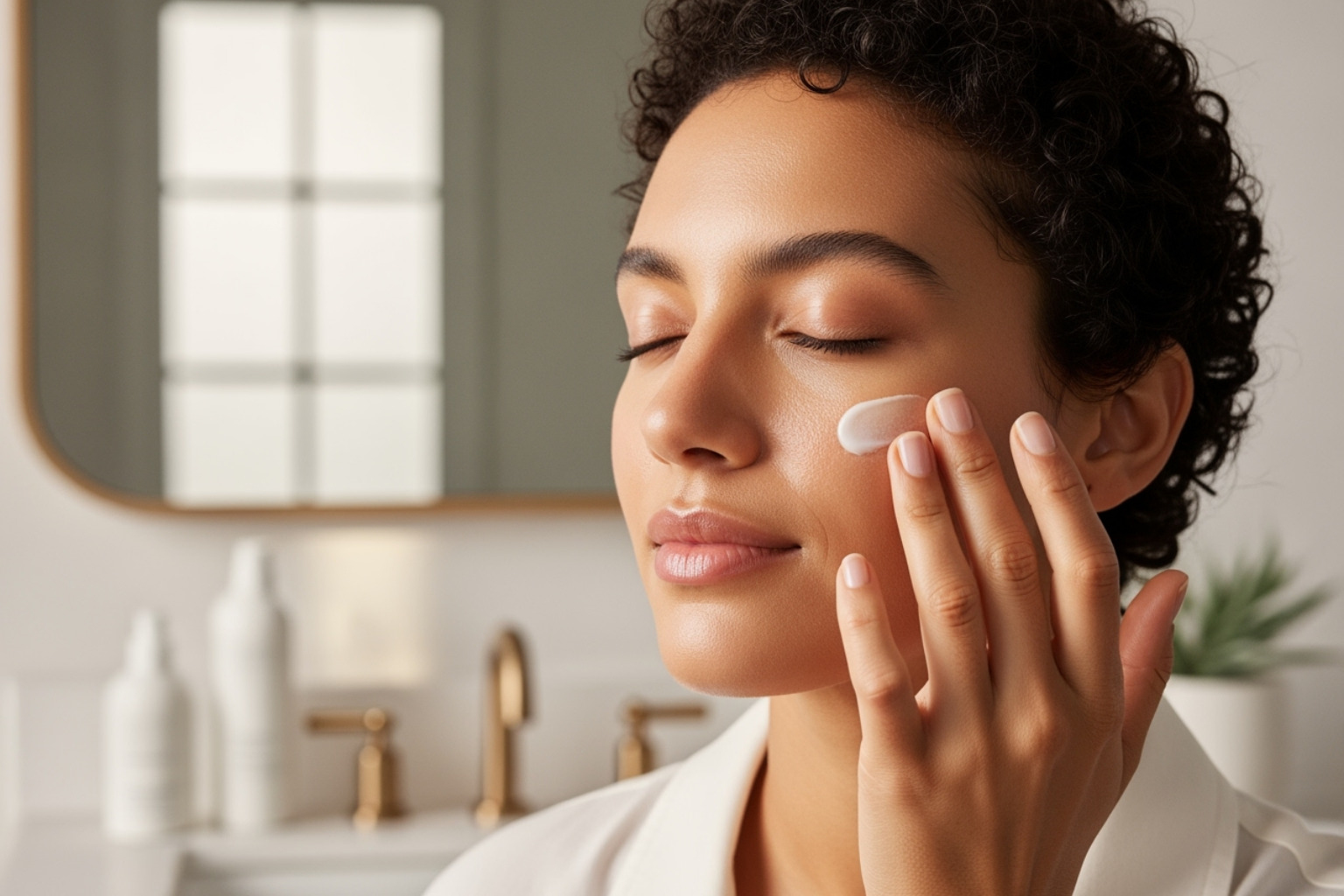 person following skincare routine - how to minimize pores on cheeks and nose