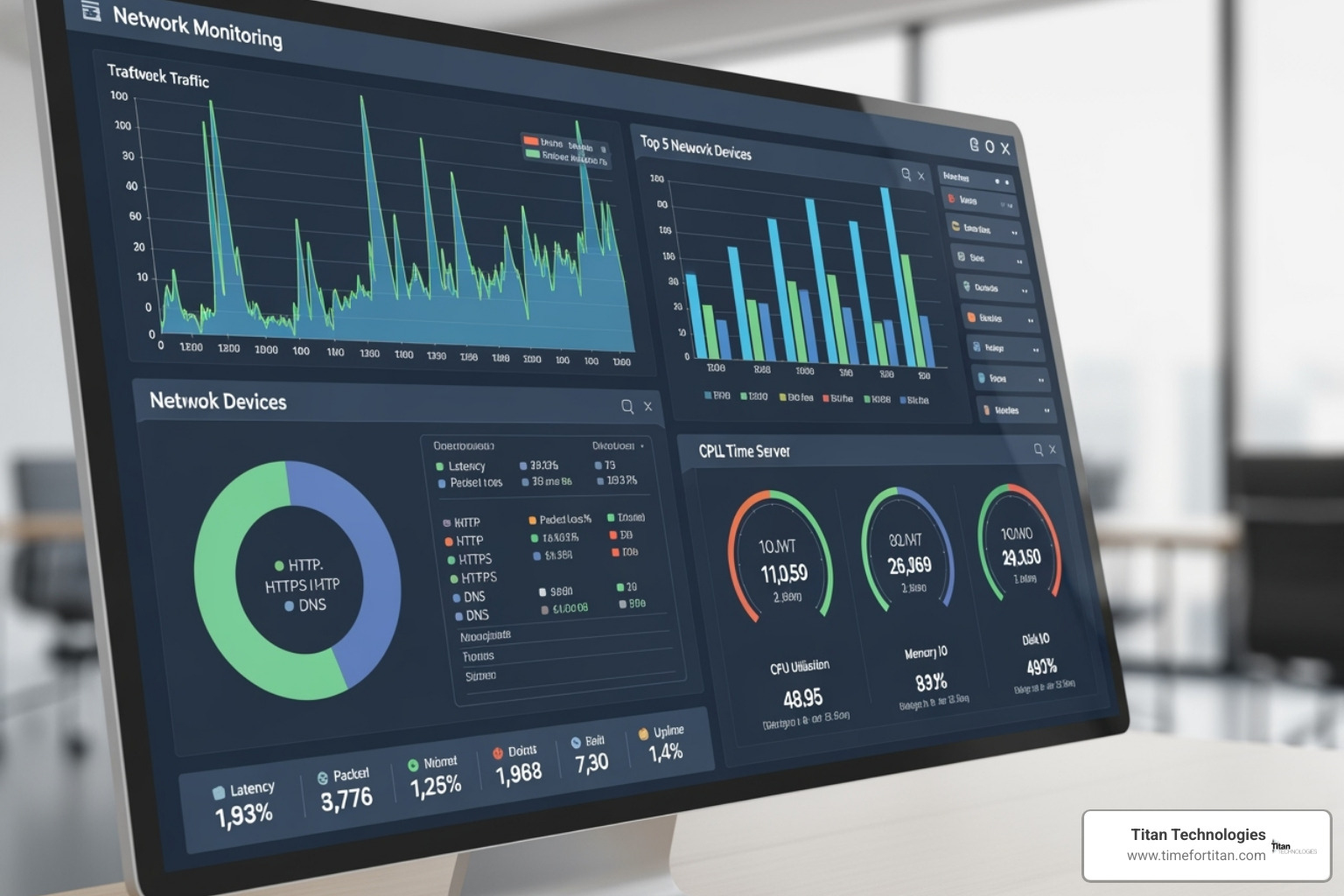 A dashboard showing network monitoring and performance metrics, symbolizing the proactive management and optimization provided by managed cloud services. - managed cloud it services