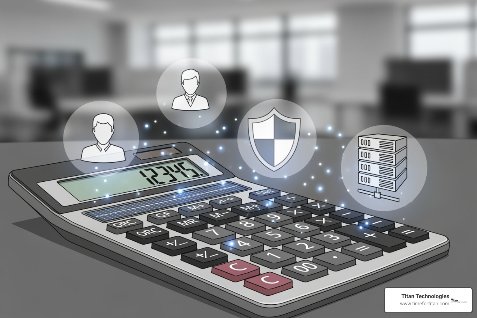 a calculator with icons representing users, security, and servers - managed it service provider pricing a calculator with icons representing users, security, and servers - managed it service provider pricing