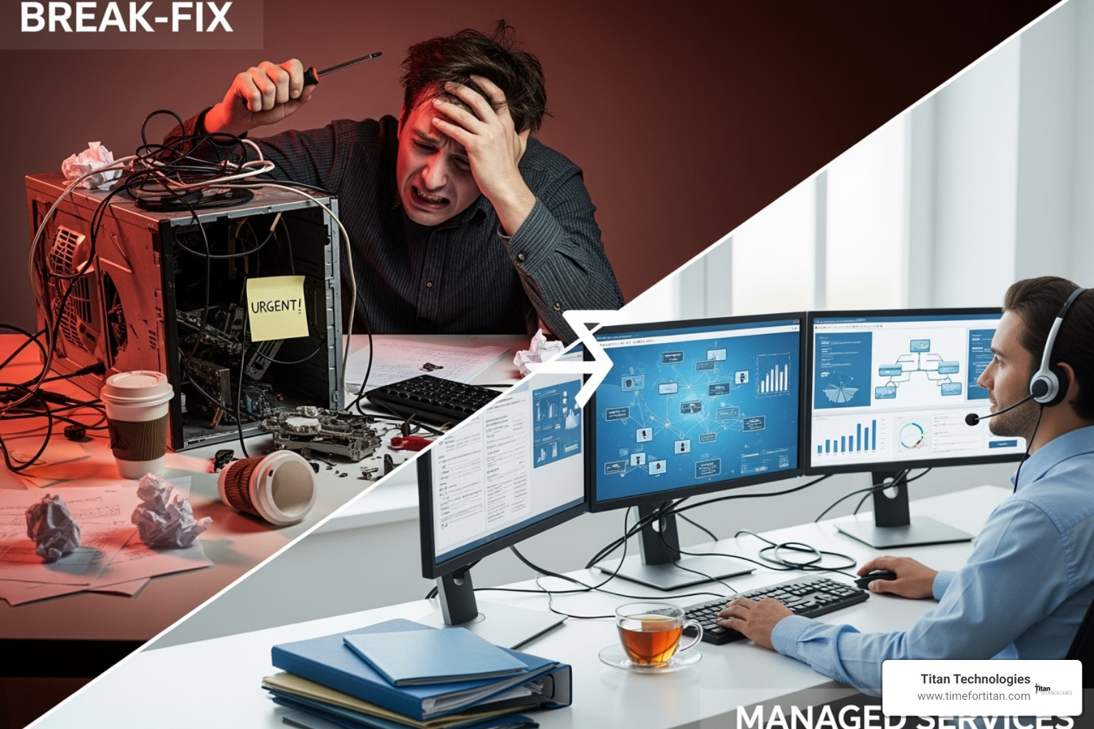 comparing a reactive "break-fix" approach with a proactive managed services cycle - managed it service provider pricing comparing a reactive "break-fix" approach with a proactive managed services cycle - managed it service provider pricing