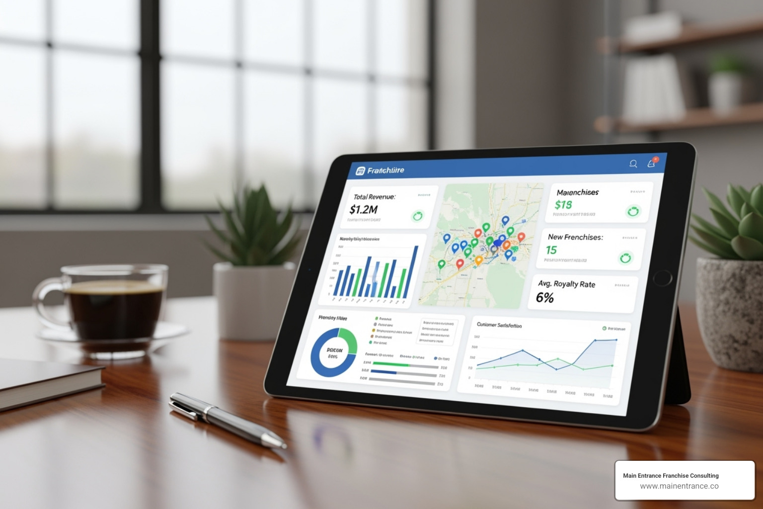 Franchise management software dashboard on a tablet - franchisee onboarding process