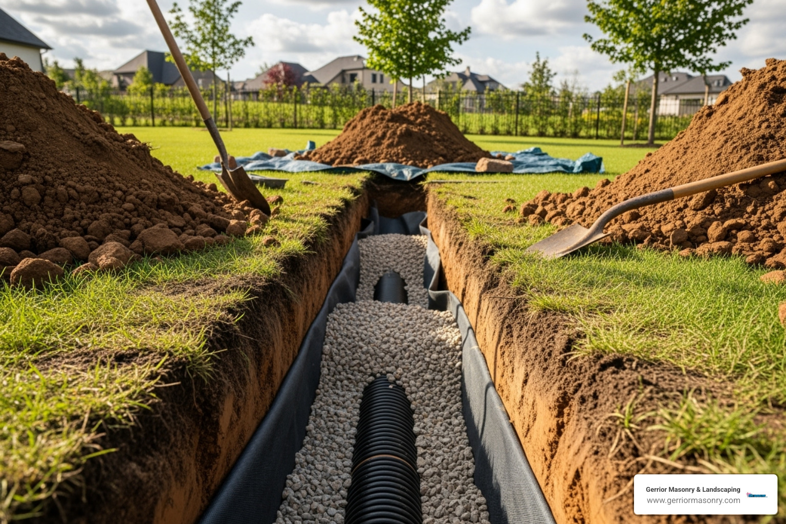 French drain installation - fixing pooling water in yard