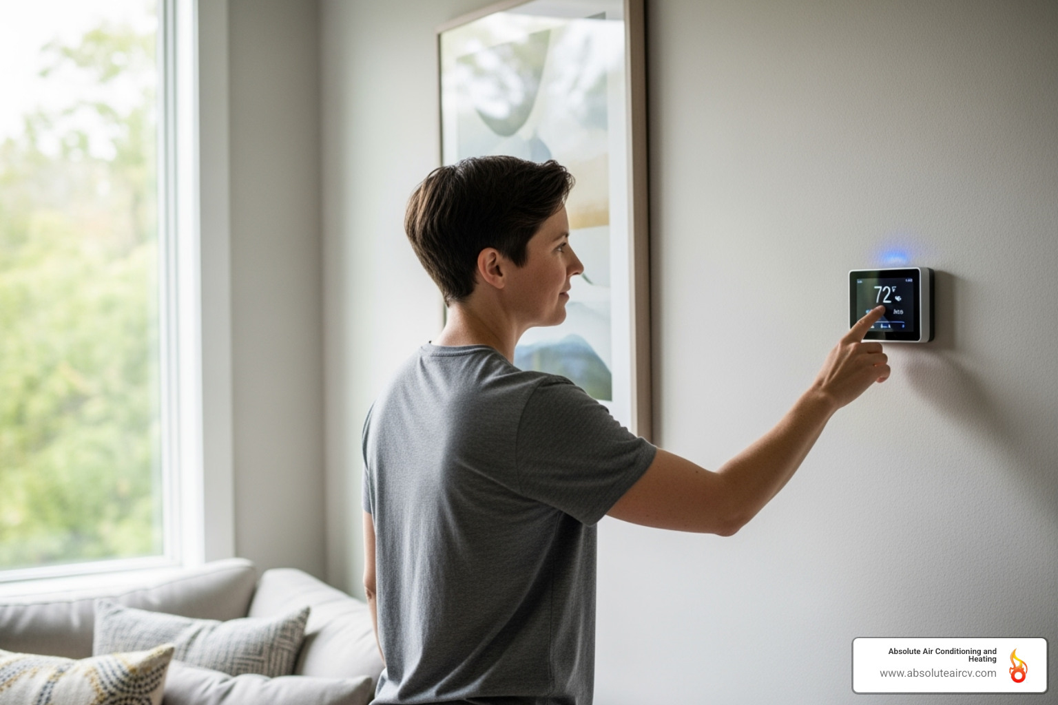 Homeowner checking their thermostat settings - Heat pump not cooling Homeowner checking their thermostat settings - Heat pump not cooling