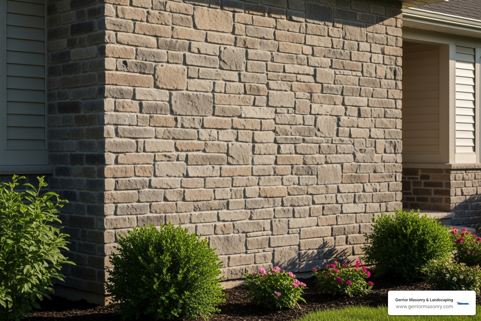 Clean, well-maintained stone veneer wall - Stone veneer installation Clean, well-maintained stone veneer wall - Stone veneer installation