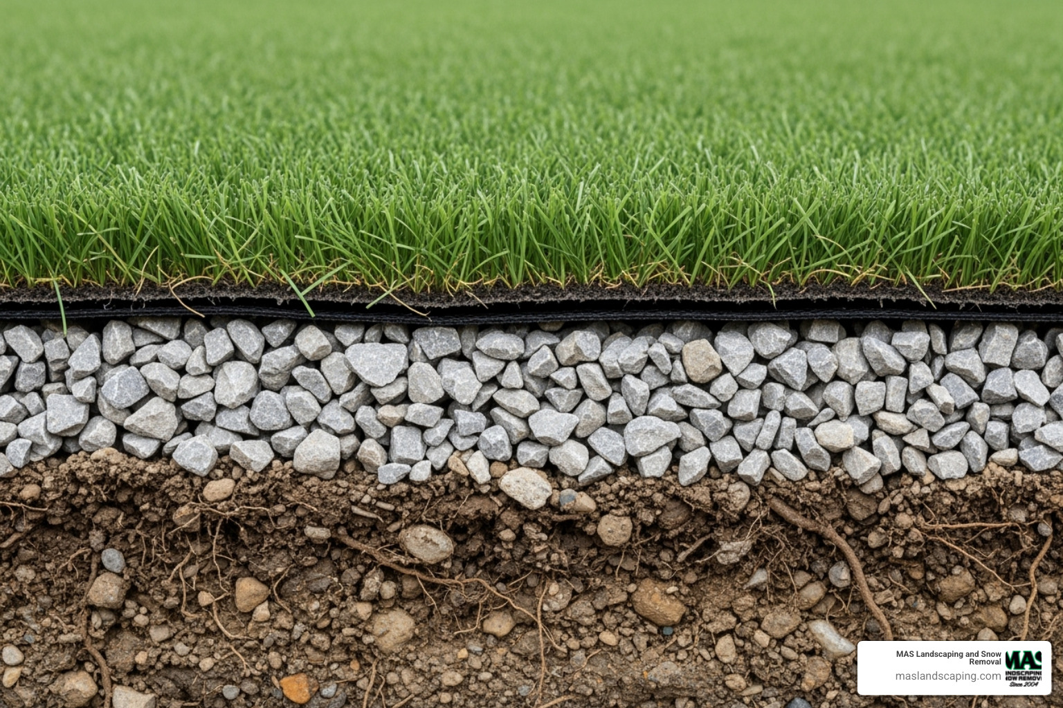 The layers of an artificial grass installation: ground, base layer, weed barrier, turf - artifical lawn The layers of an artificial grass installation: ground, base layer, weed barrier, turf - artifical lawn