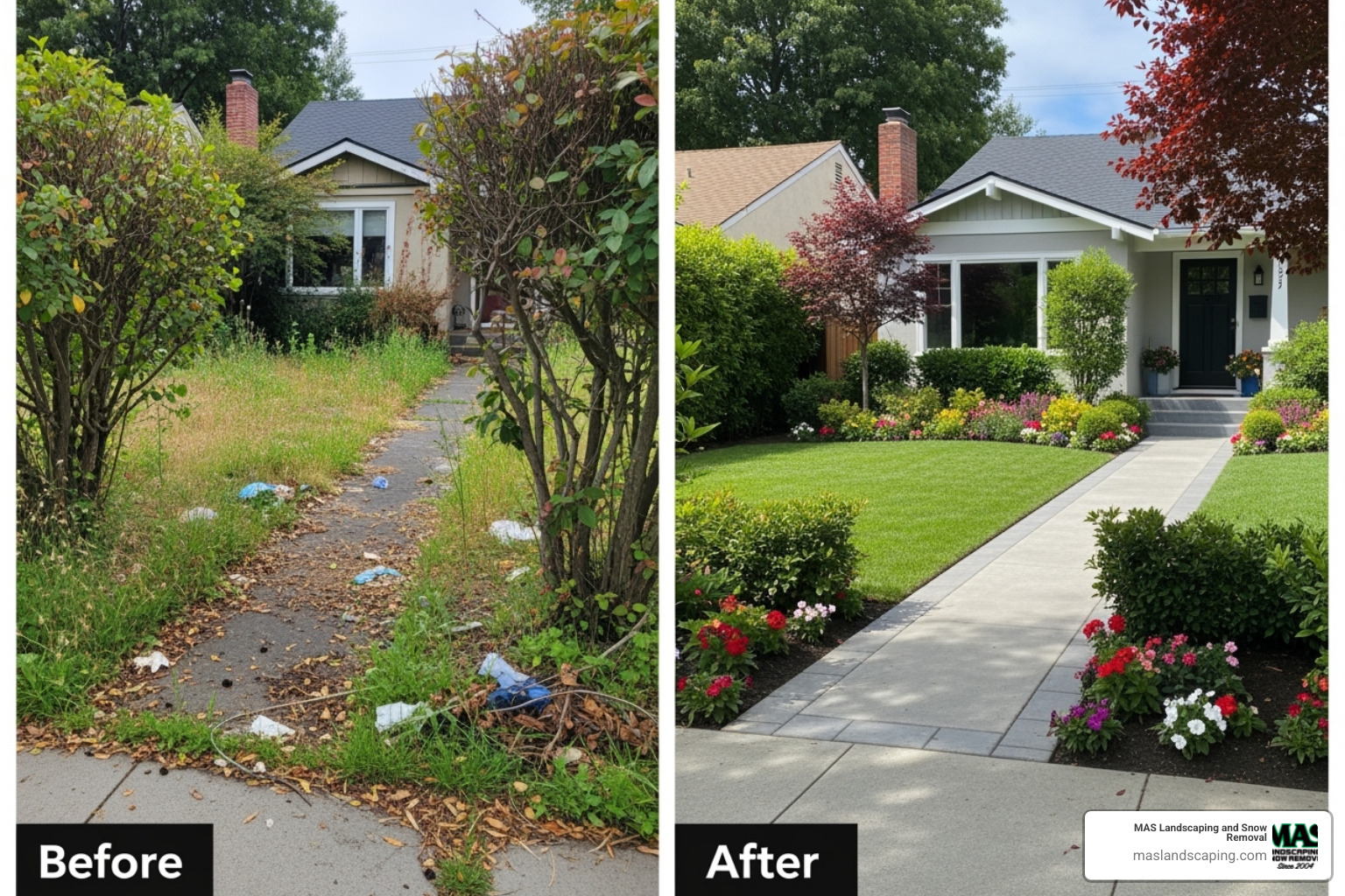 before and after change with professional landscaping - landscape installation near me