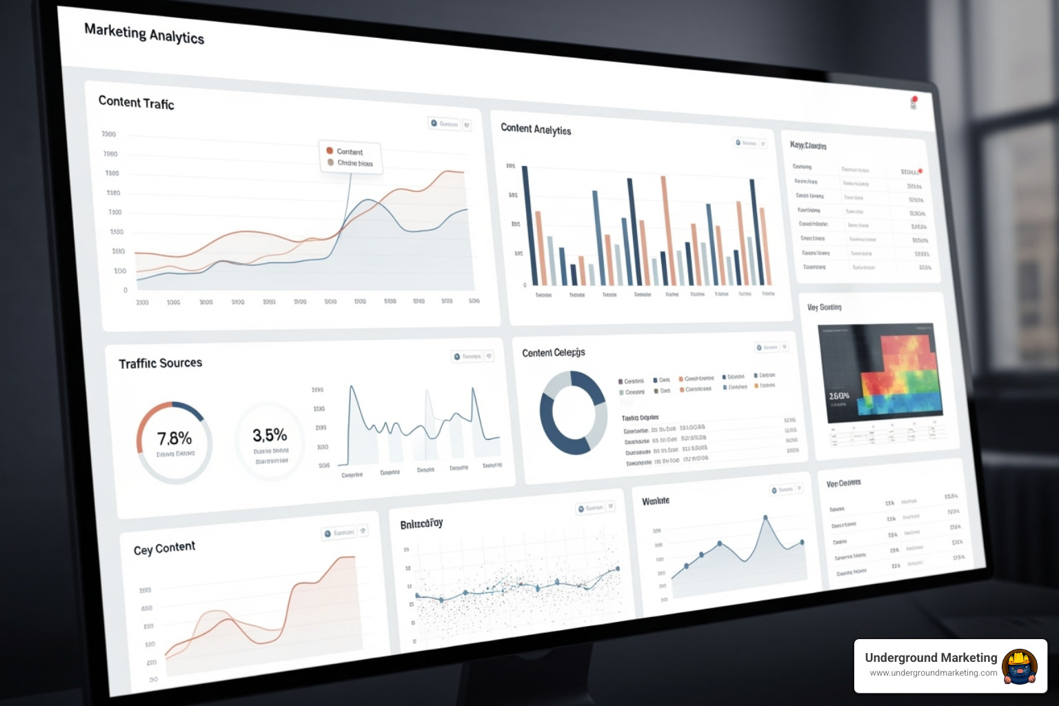A marketing analytics dashboard displaying key content metrics - white-label content marketing A marketing analytics dashboard displaying key content metrics - white-label content marketing