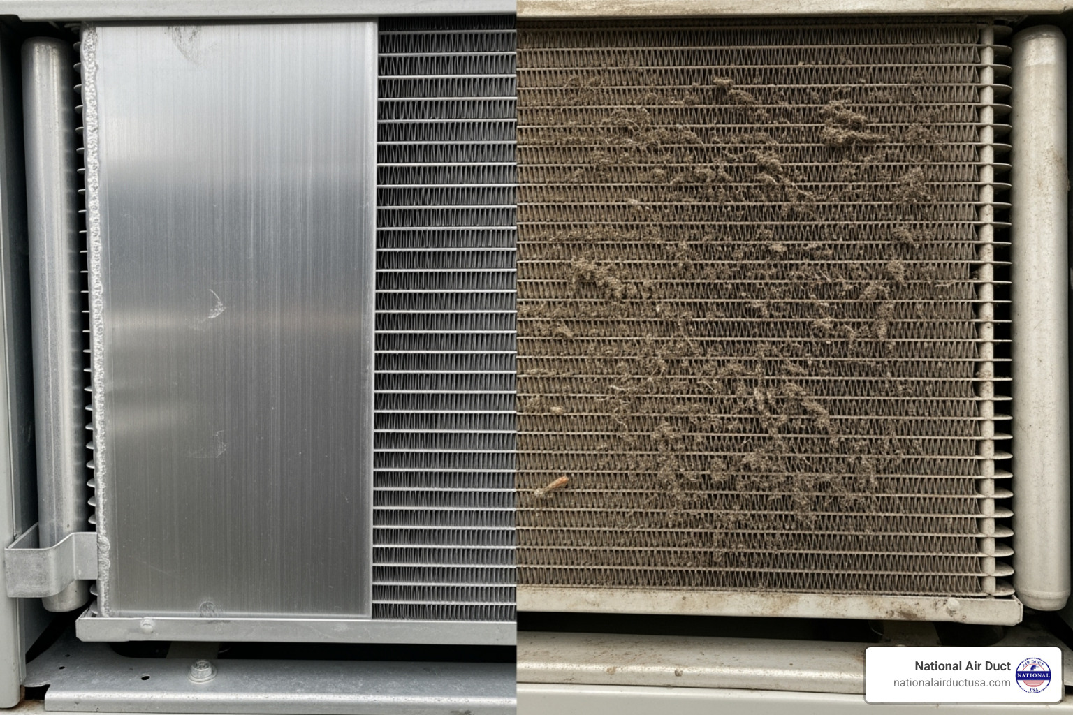 clean vs. dirty HVAC coil - air duct cleaning benefits