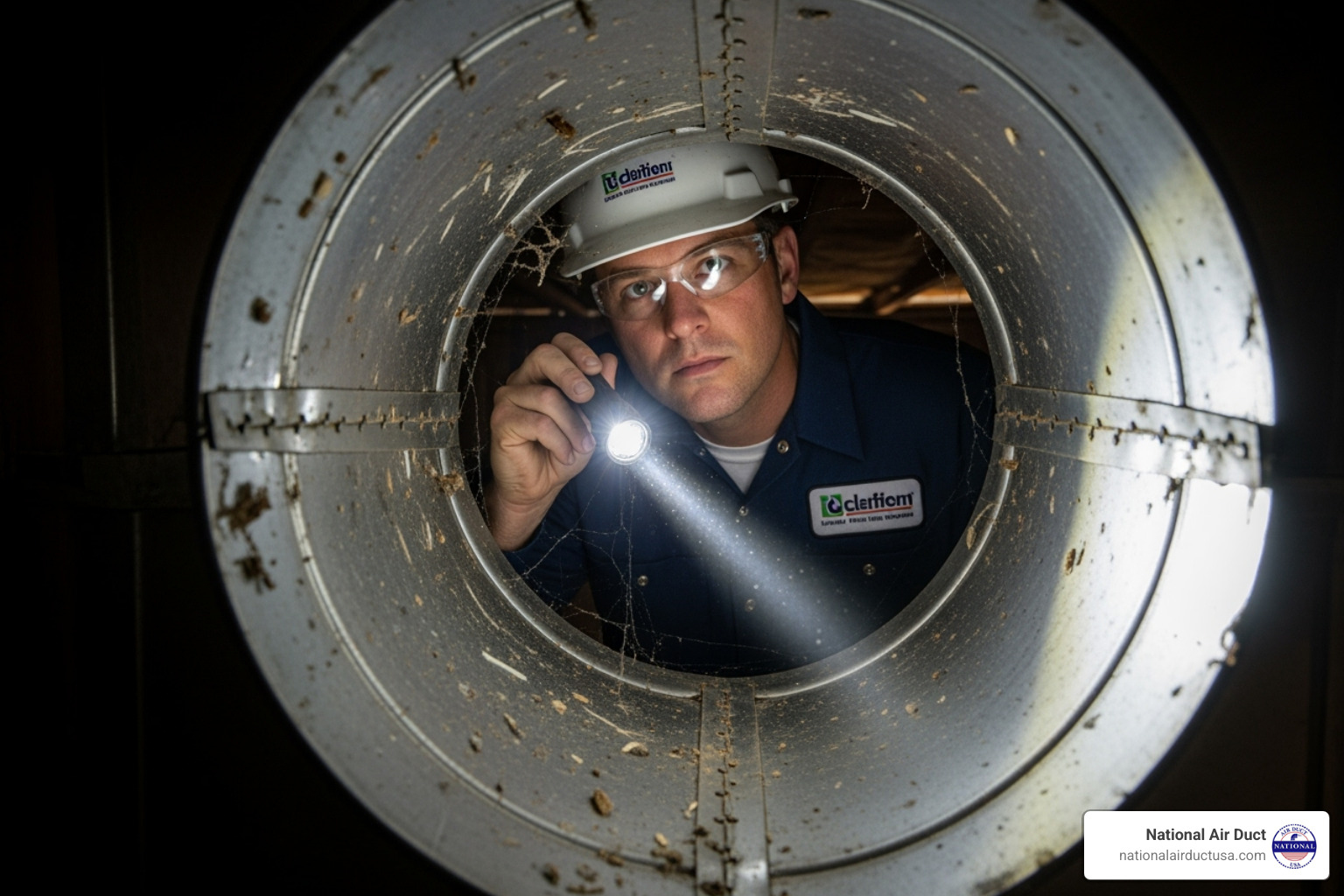 certified technician inspecting a vent with a flashlight - air duct cleaning benefits