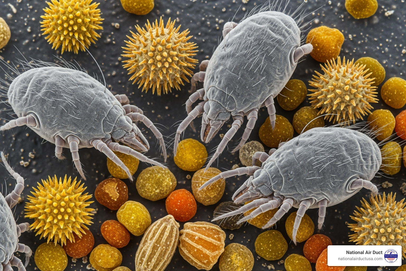 microscopic view of dust mites and pollen - air duct cleaning benefits