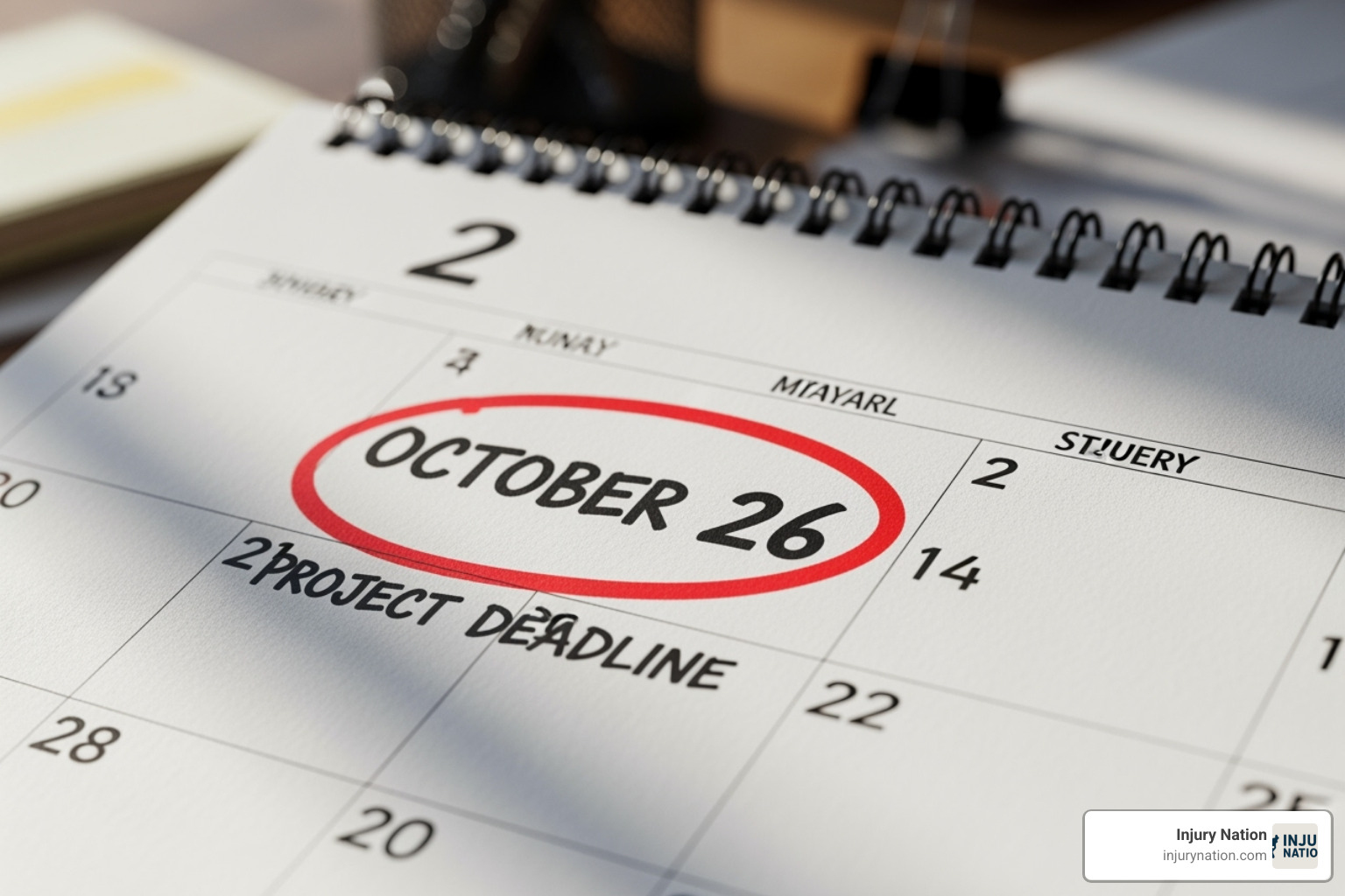 image of a calendar with a circled date labeled "Claim Deadline" - homeowners insurance lawyer image of a calendar with a circled date labeled "Claim Deadline" - homeowners insurance lawyer