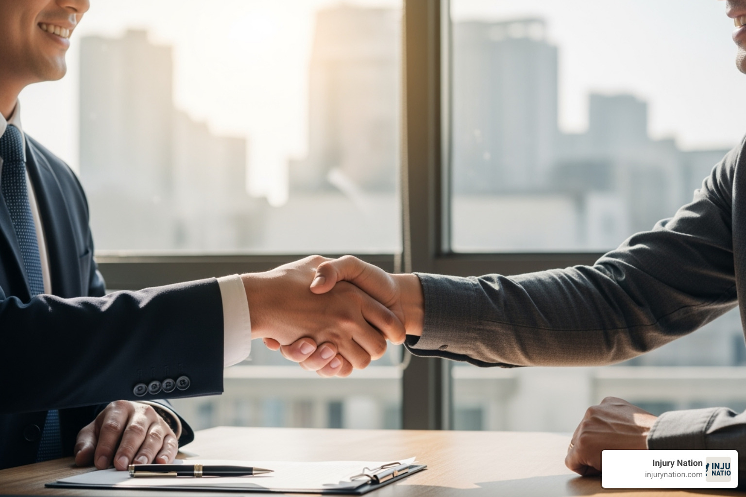 image of a confident handshake between a lawyer and a homeowner - homeowners insurance lawyer image of a confident handshake between a lawyer and a homeowner - homeowners insurance lawyer