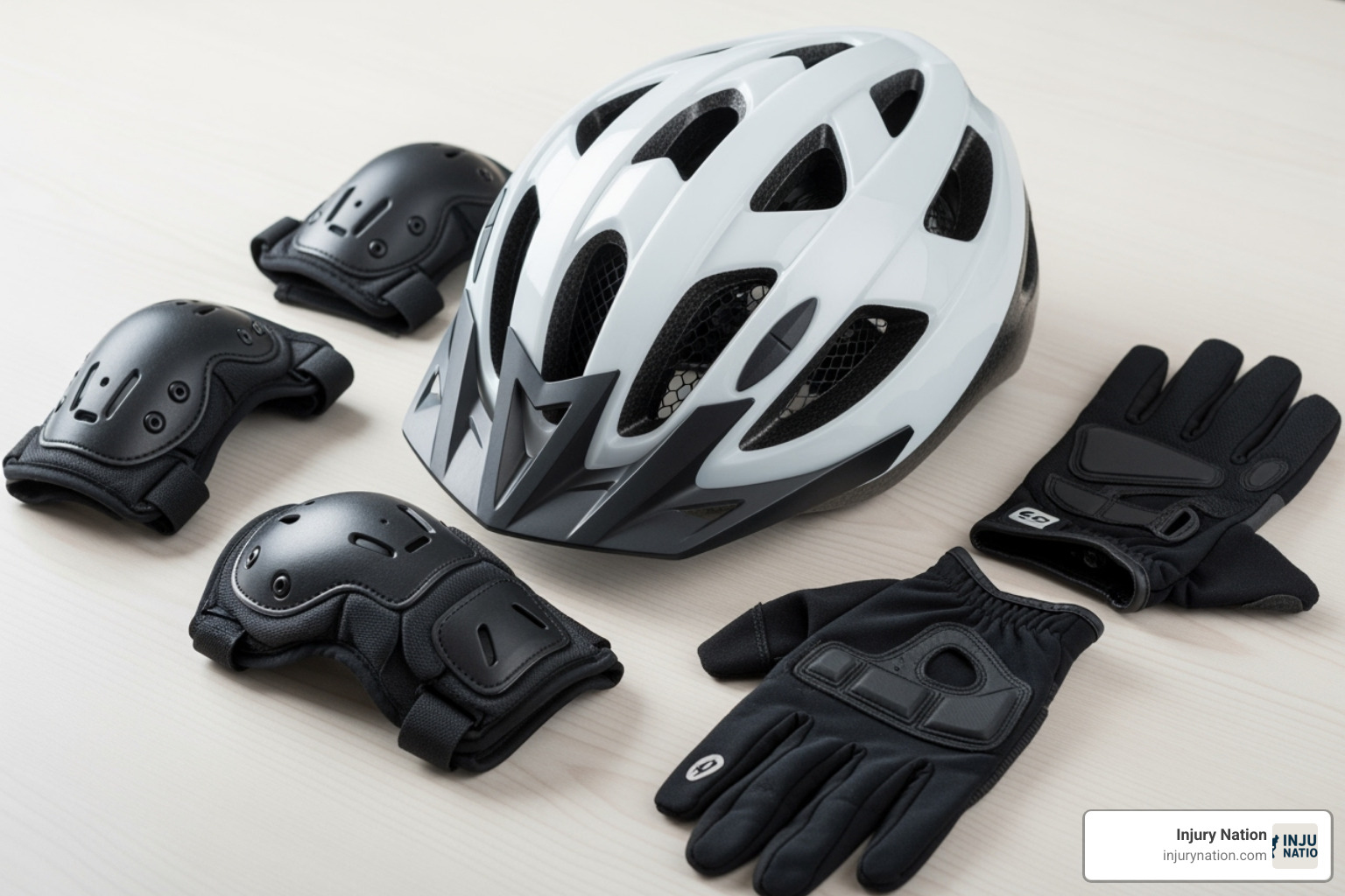 Image of a cyclist's helmet and protective gear. - bike crash attorney