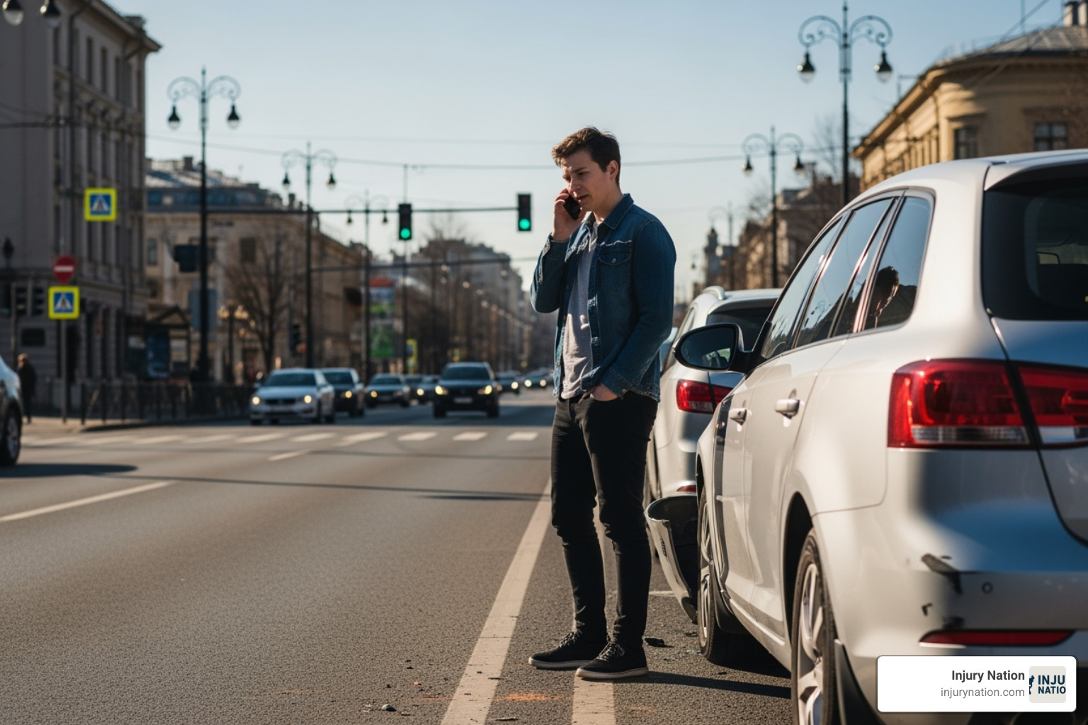 person on the phone by the side of the road after a car accident - car accident injury lawyer las vegas person on the phone by the side of the road after a car accident - car accident injury lawyer las vegas