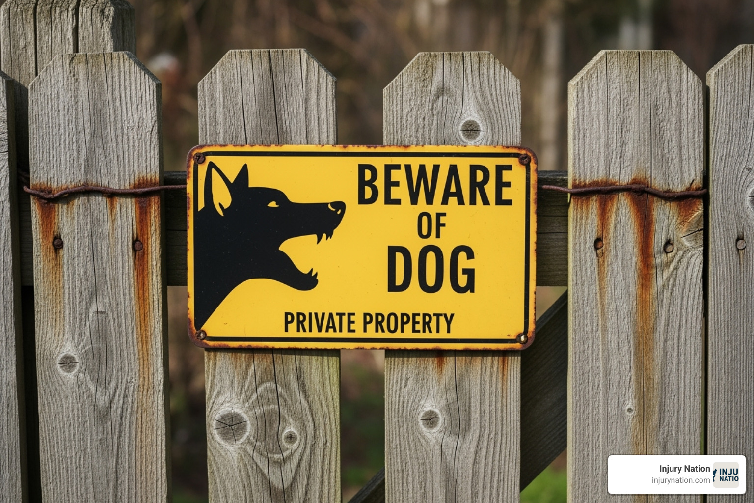 a "Beware of Dog" sign on a fence - dog bite lawyers near me