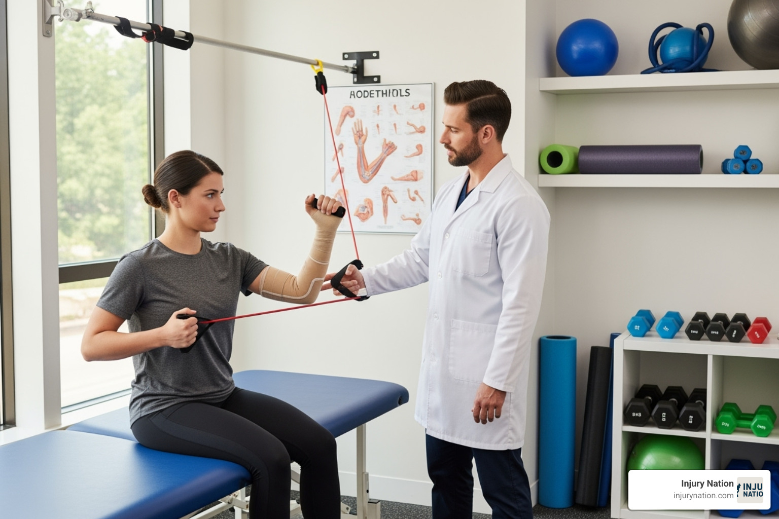 a person in physical therapy for an arm injury - dog bite lawyers near me