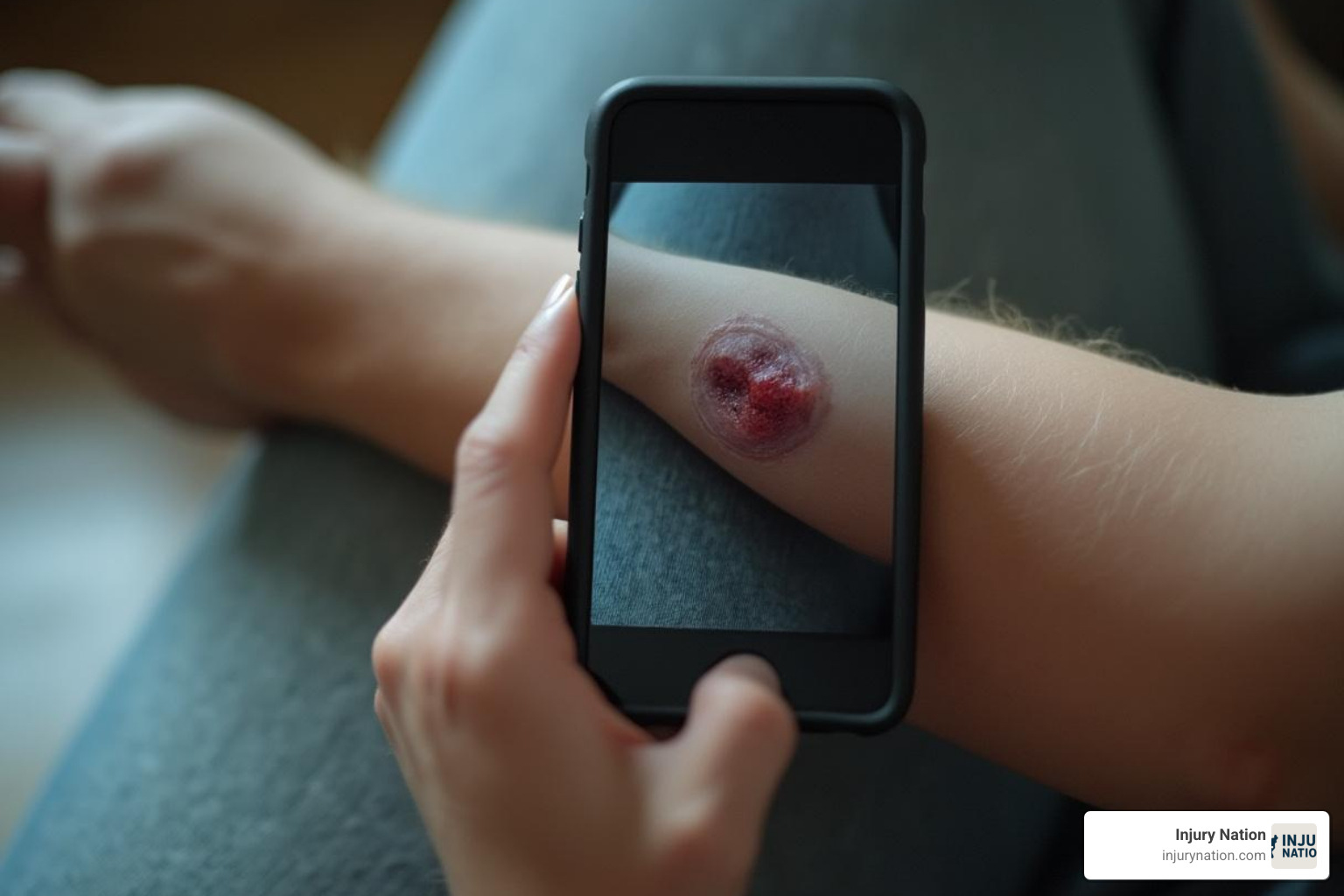 a person taking a photo of a bite wound on their arm - dog bite lawyers near me