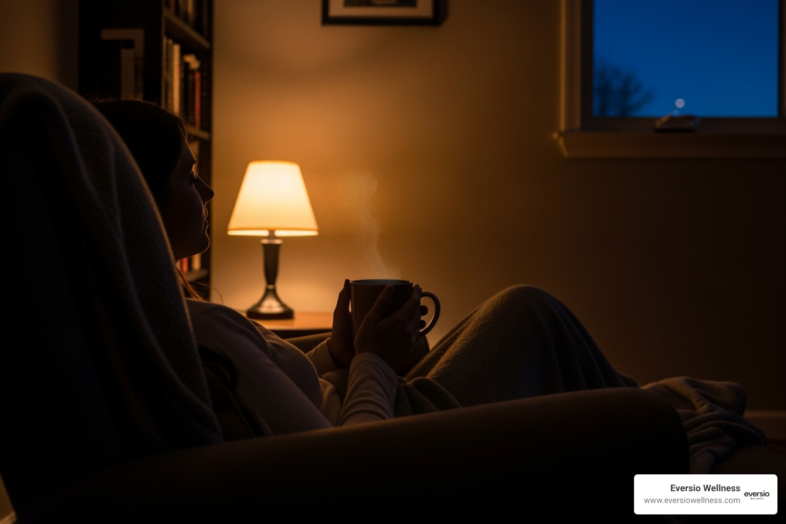 person enjoying warm tea before bed - When's the Best Time of Day to Take Mushroom Supplements?