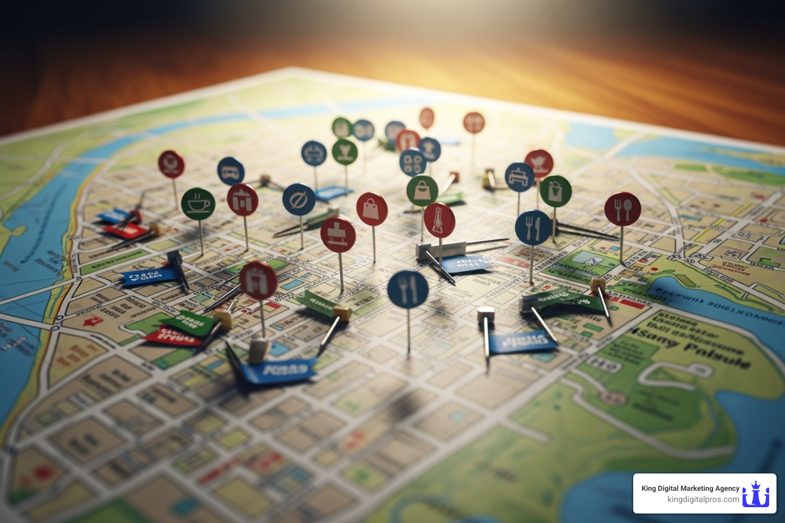 map with pins representing local businesses - improve search ranking