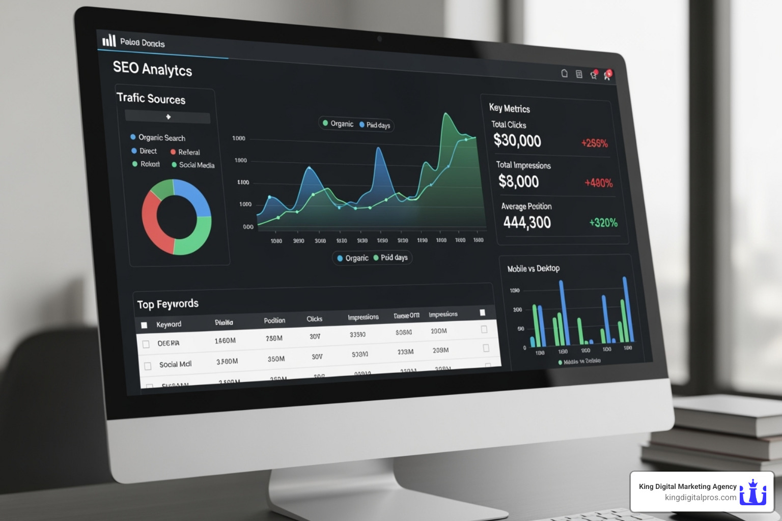 dashboard showing SEO analytics - improve search ranking