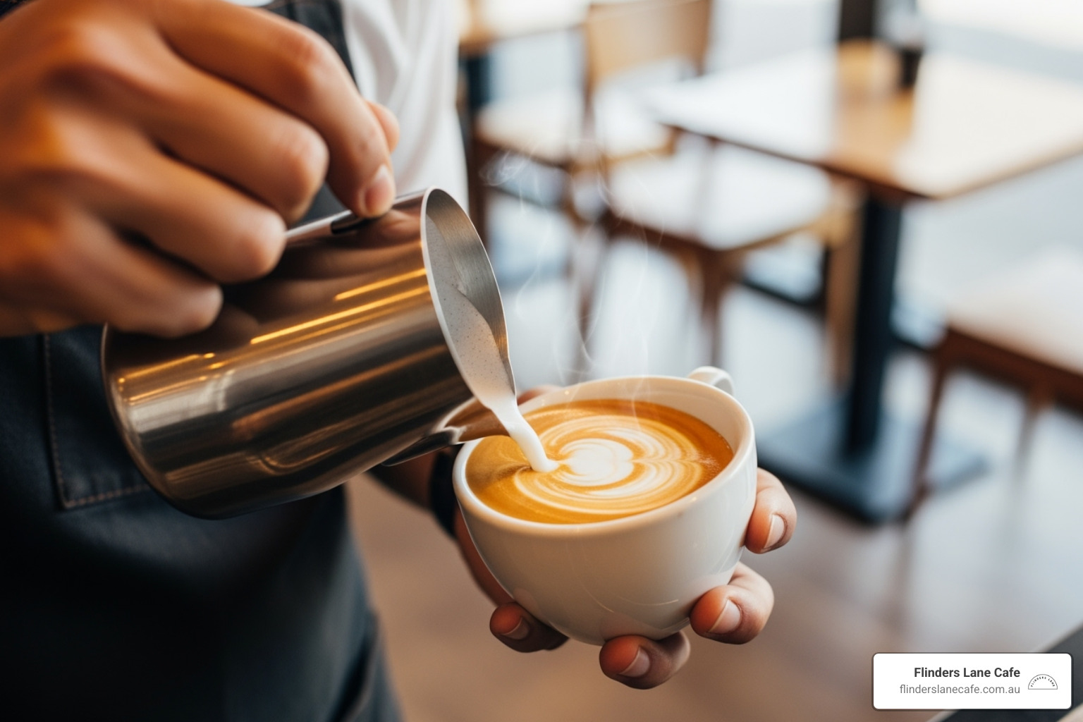 Barista pouring latte art - cafe food Sunshine Coast
