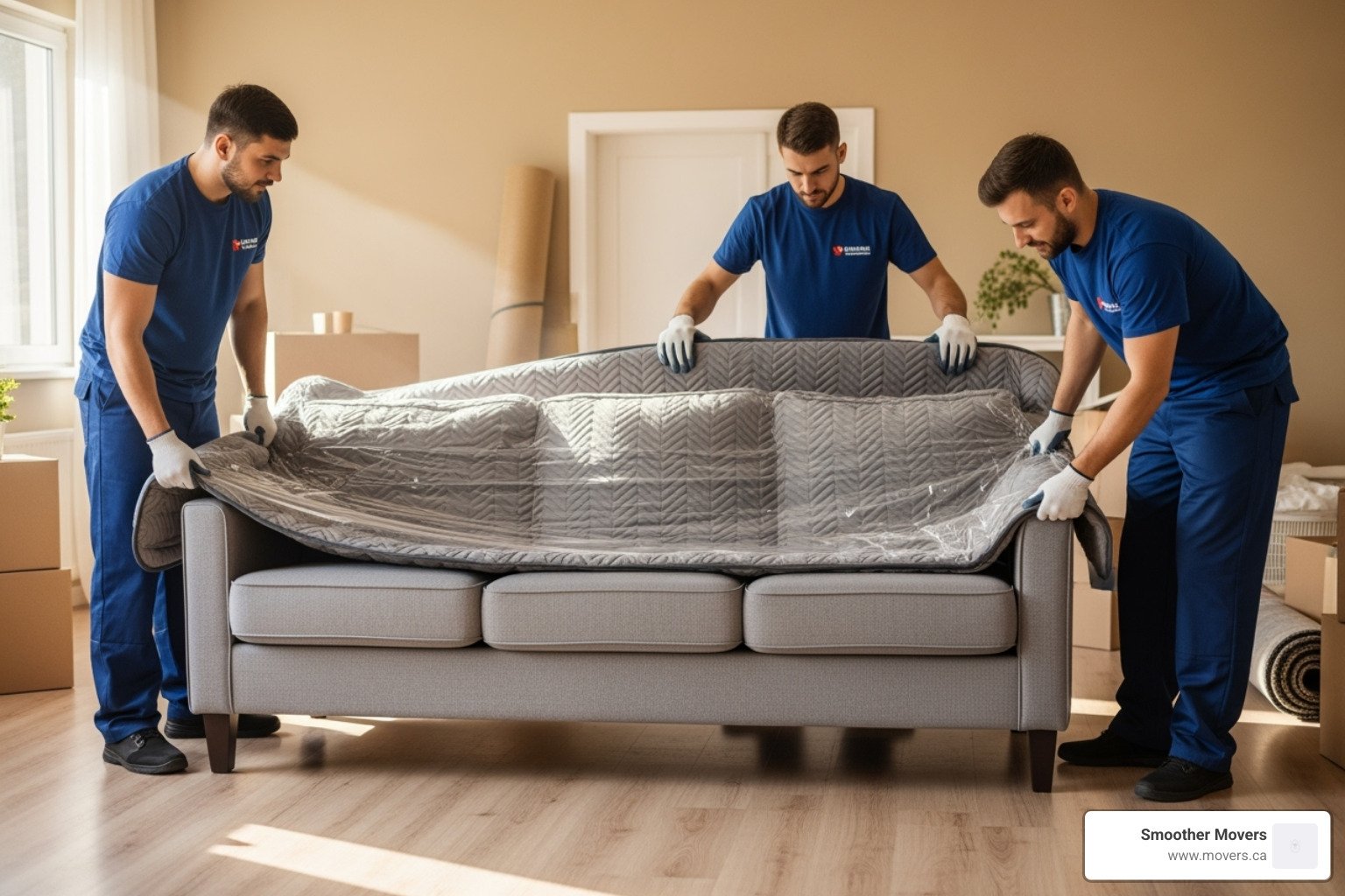Smoother Movers professionals carefully wrapping furniture - long distance movers vancouver bc Smoother Movers professionals carefully wrapping furniture - long distance movers vancouver bc