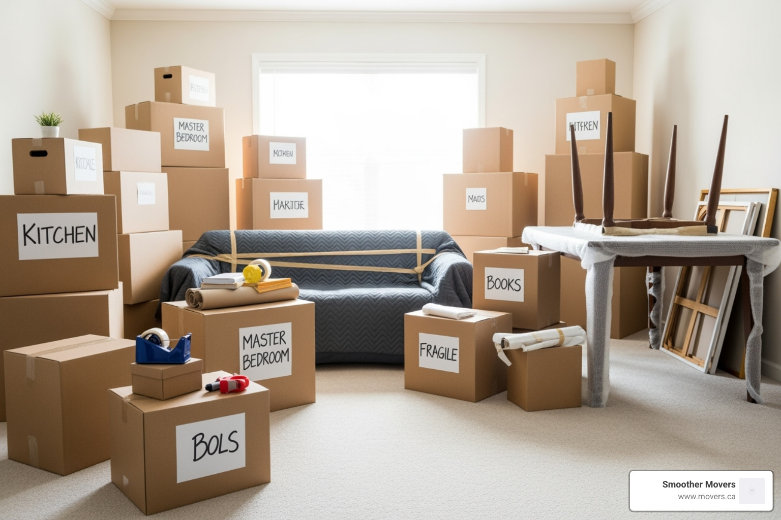 A well-organized room with packed and labeled boxes - long distance movers vancouver bc A well-organized room with packed and labeled boxes - long distance movers vancouver bc