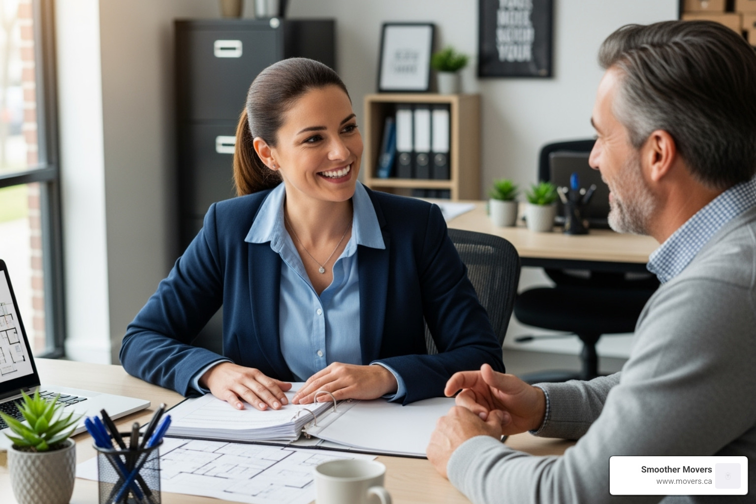A friendly Smoother Movers coordinator speaking with a client - long distance movers vancouver bc A friendly Smoother Movers coordinator speaking with a client - long distance movers vancouver bc
