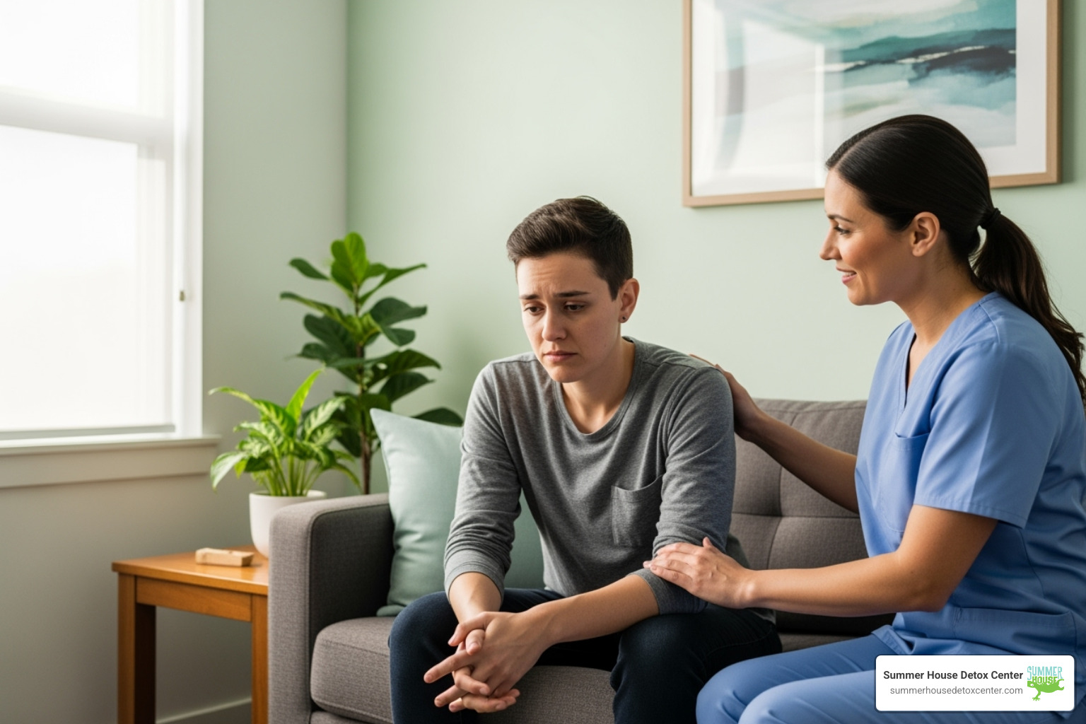 Person experiencing discomfort but receiving care in a supportive environment - what helps with methadone detox