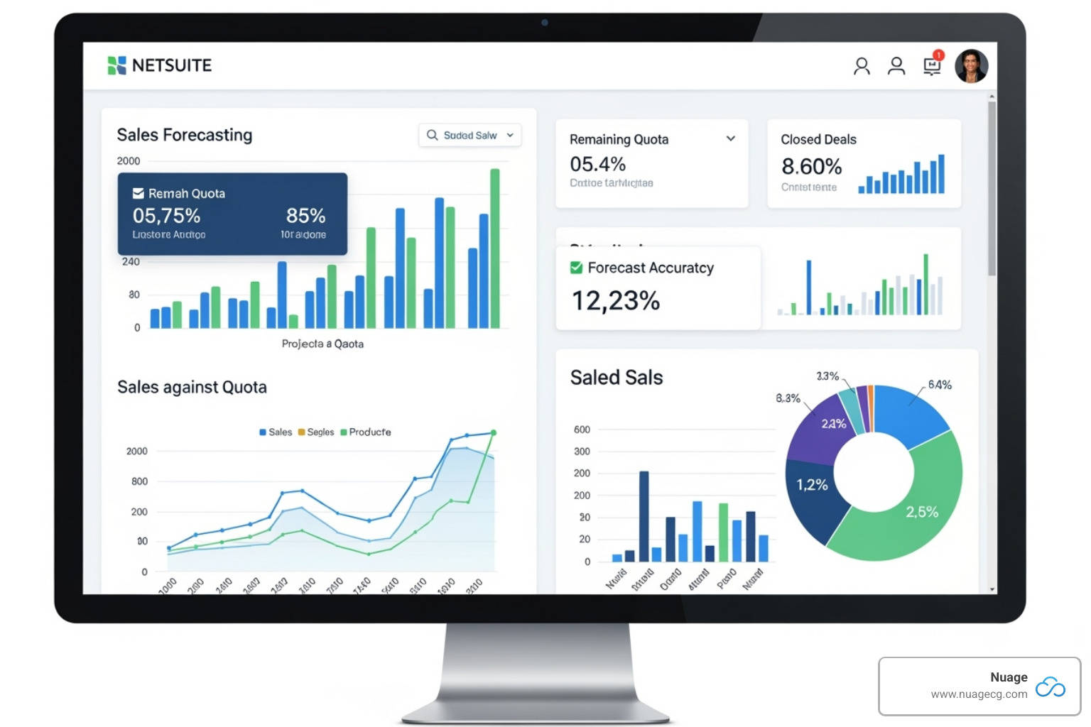 NetSuite CRM dashboard showing sales forecasting and quota tracking - netsuite salesforce automation