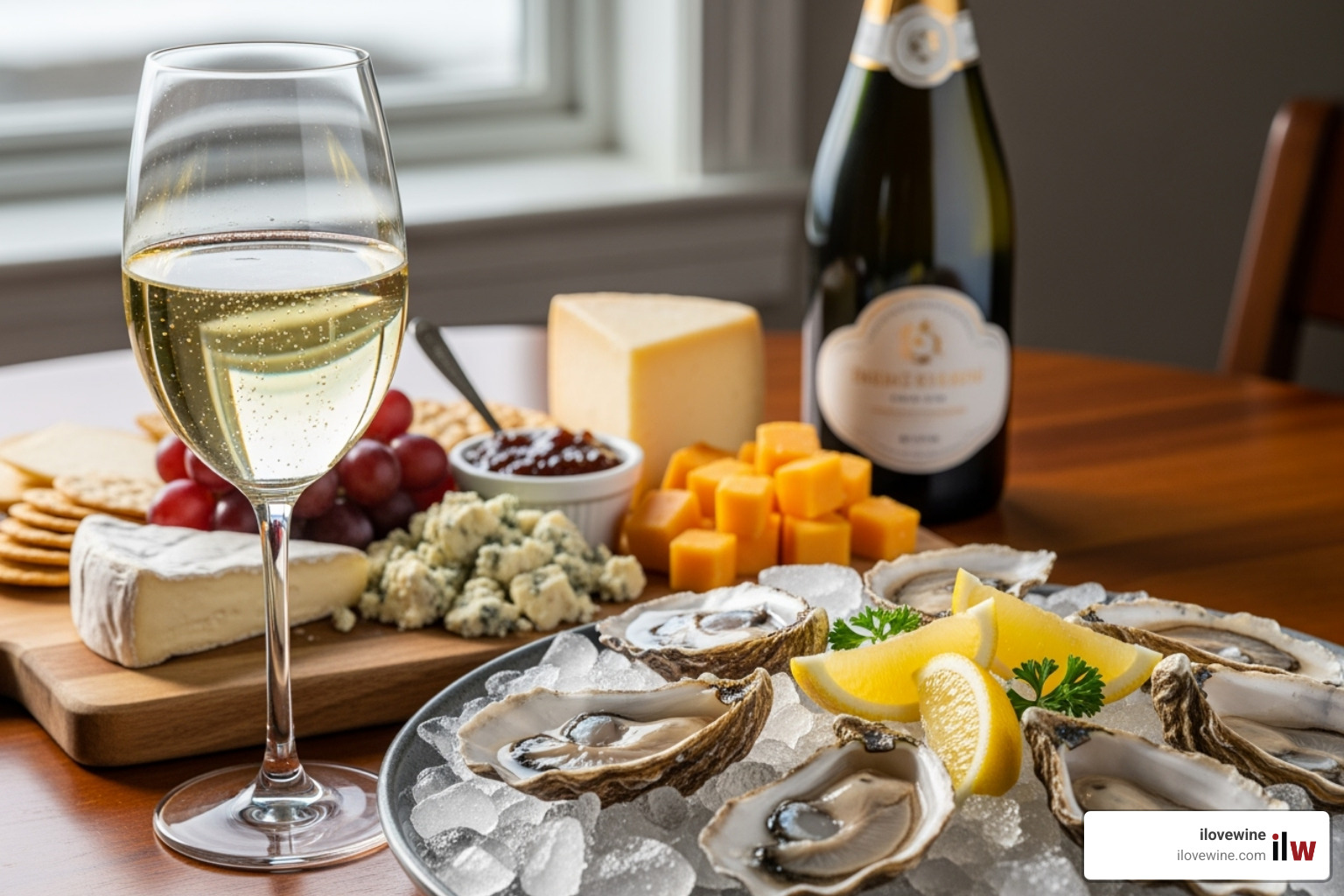 dry sparkling wine with oysters and cheese - dry sparkling wine