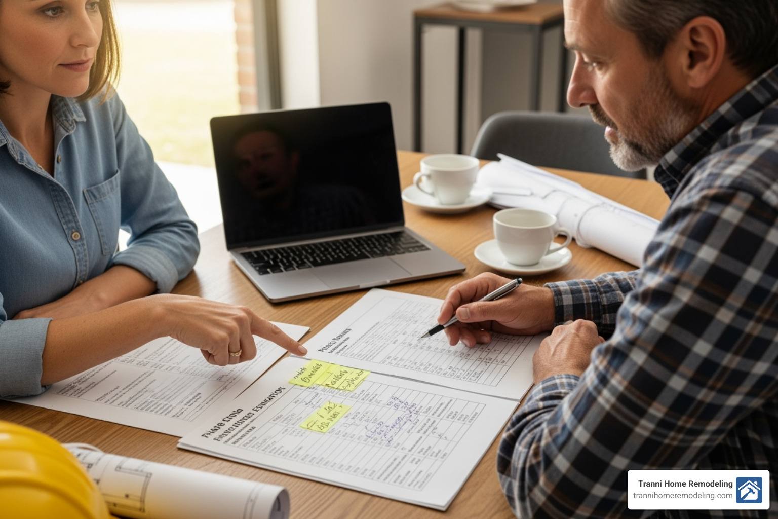 homeowner reviewing a detailed project estimate with a builder - back porch builders near me