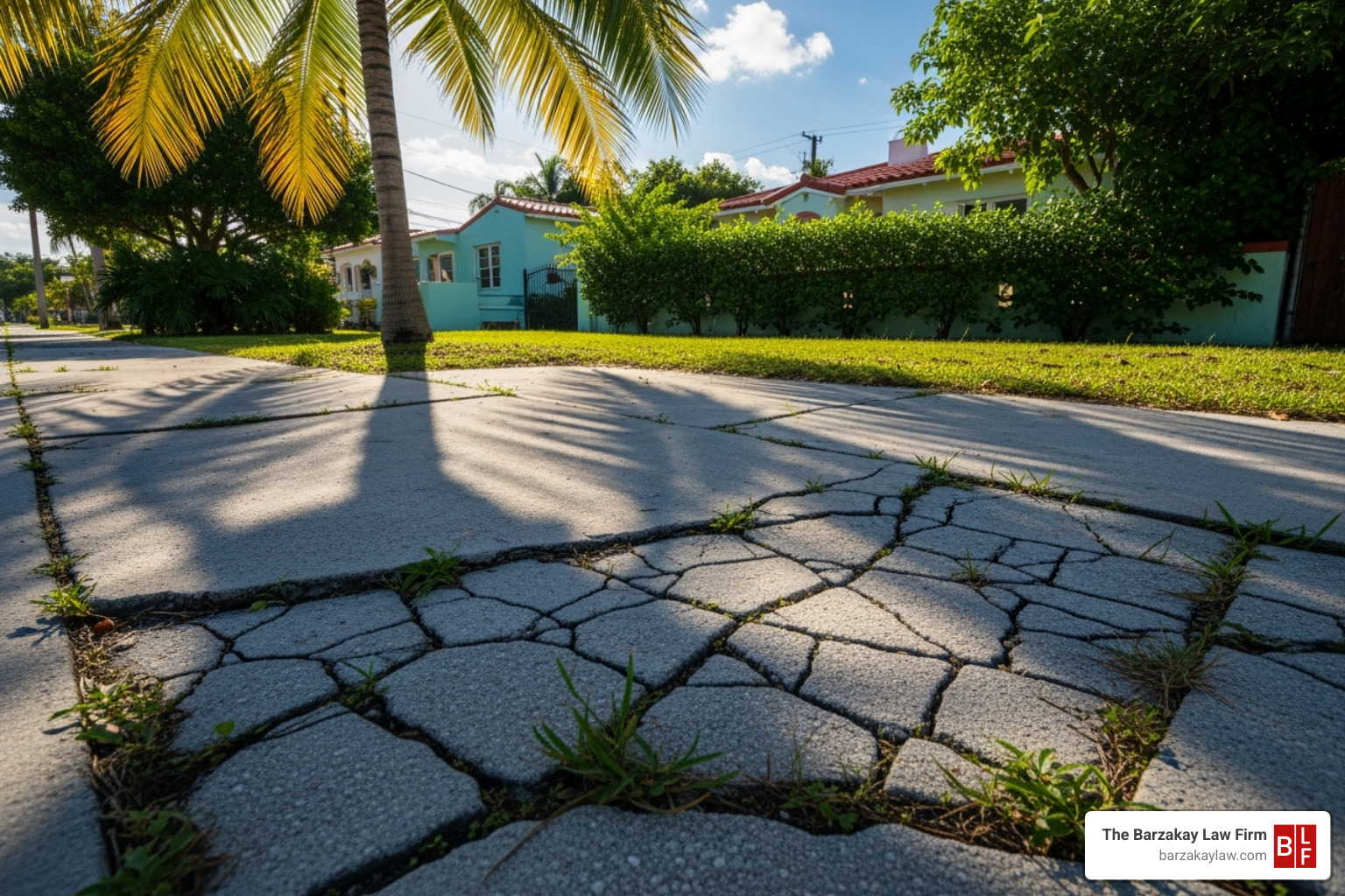 a cracked sidewalk in a Miami neighborhood - slip fall compensation a cracked sidewalk in a Miami neighborhood - slip fall compensation
