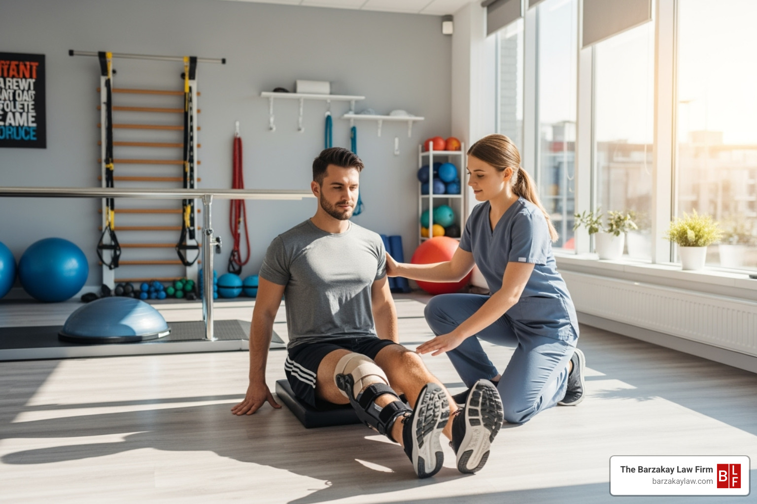 a person receiving physical therapy for a leg injury - slip fall compensation a person receiving physical therapy for a leg injury - slip fall compensation