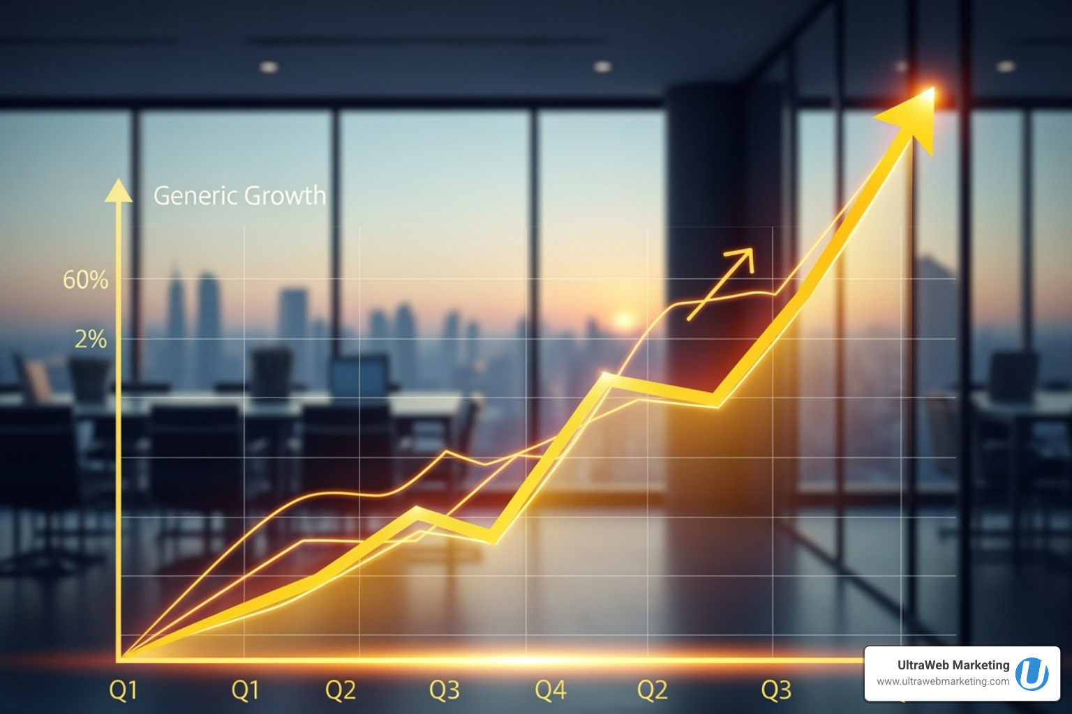 Graph showing upward business growth after a website launch with UltraWeb Marketing - Website design for businesses
