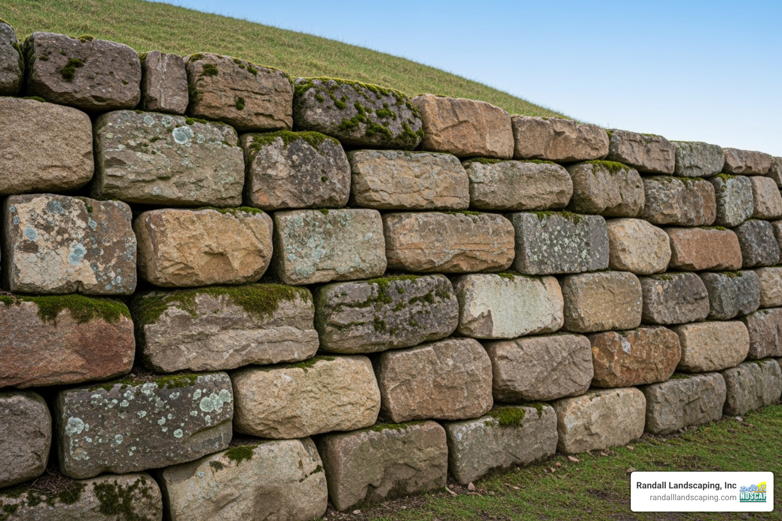 A retaining wall made from natural stone blocks. - backyard landscape design