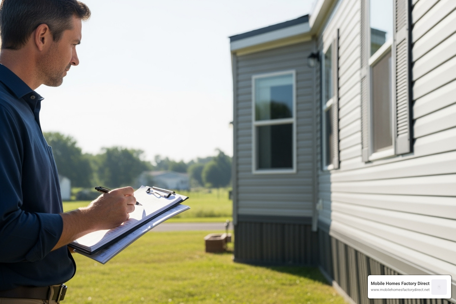 person inspecting a trailer with a clipboard - bank repo trailers for sale