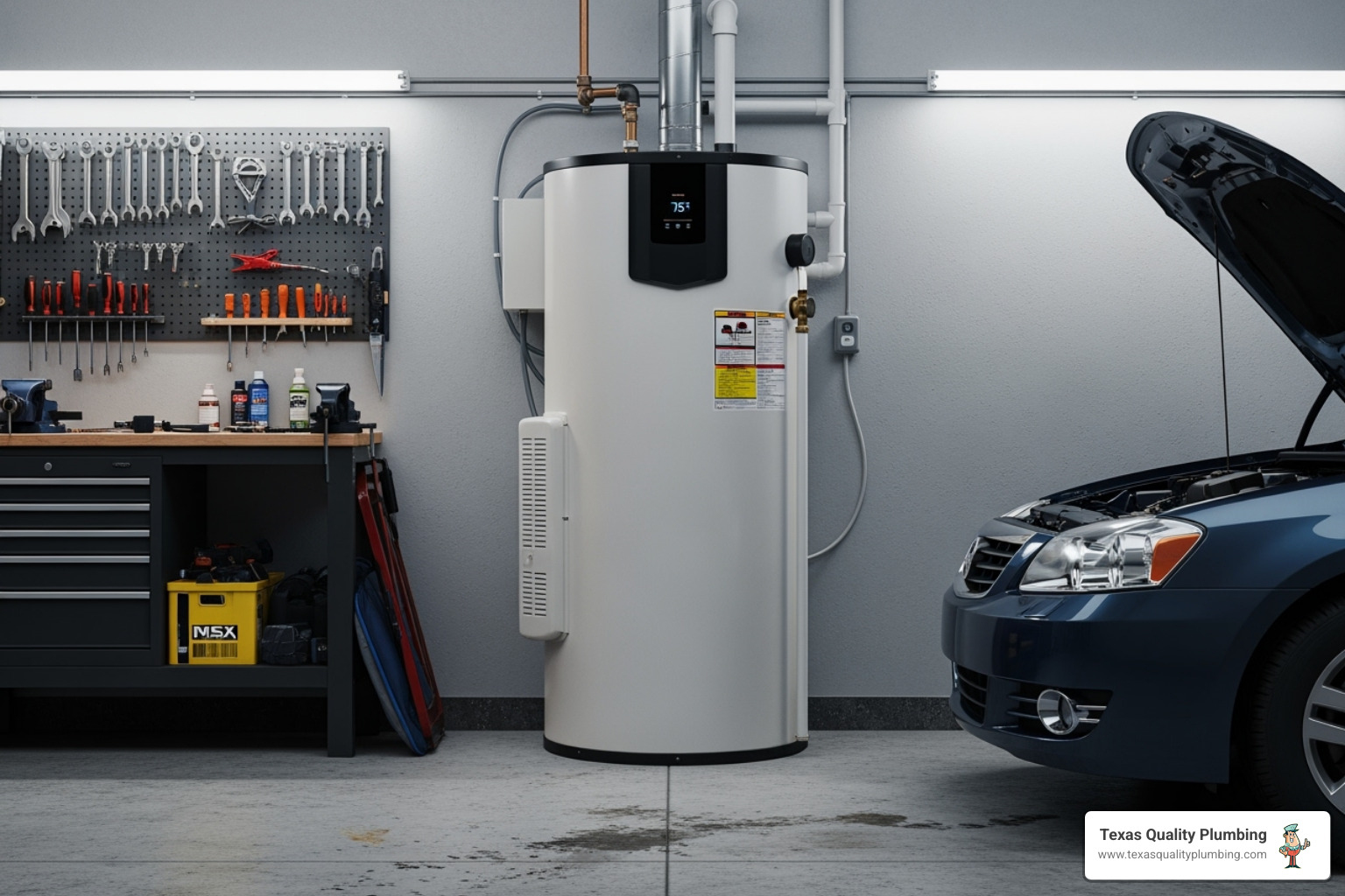 heat pump water heater in a garage - hot water heater upgrade