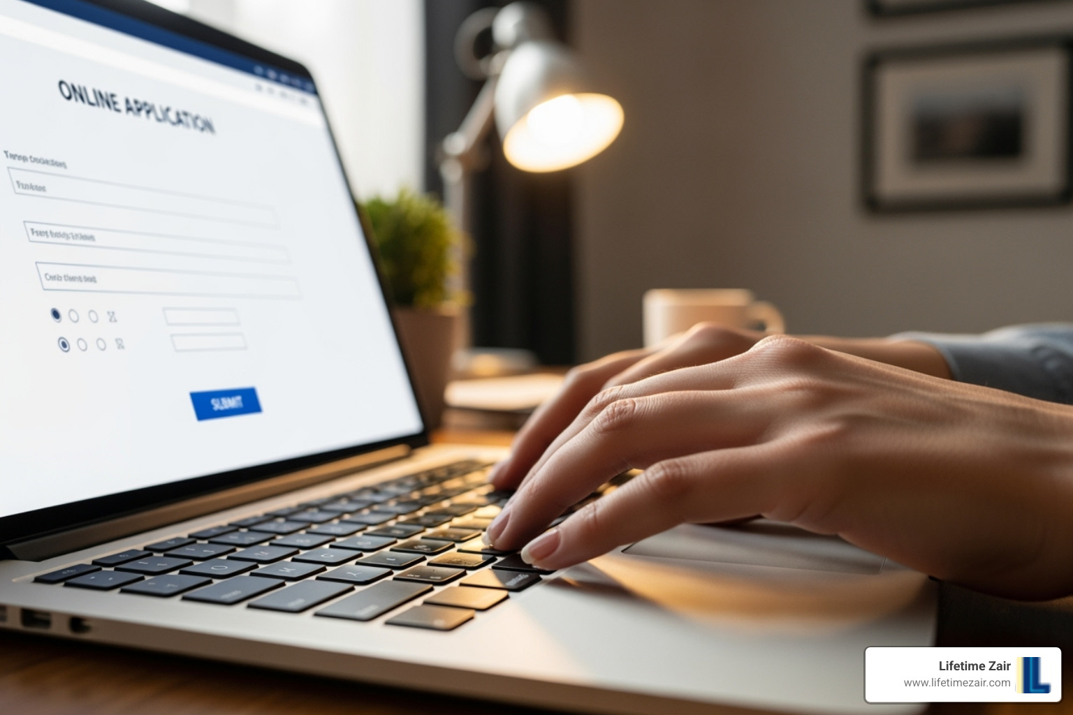 person filling out an online application form on a laptop - furnace installation financing