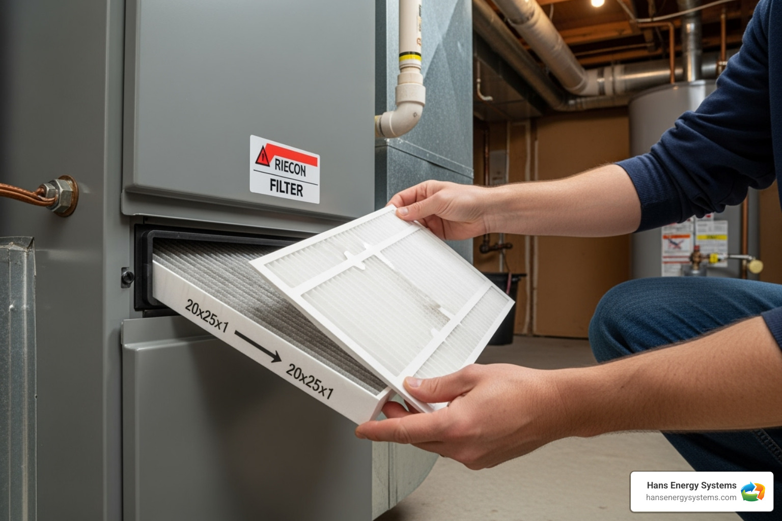 A person changing a home air filter - AC system check