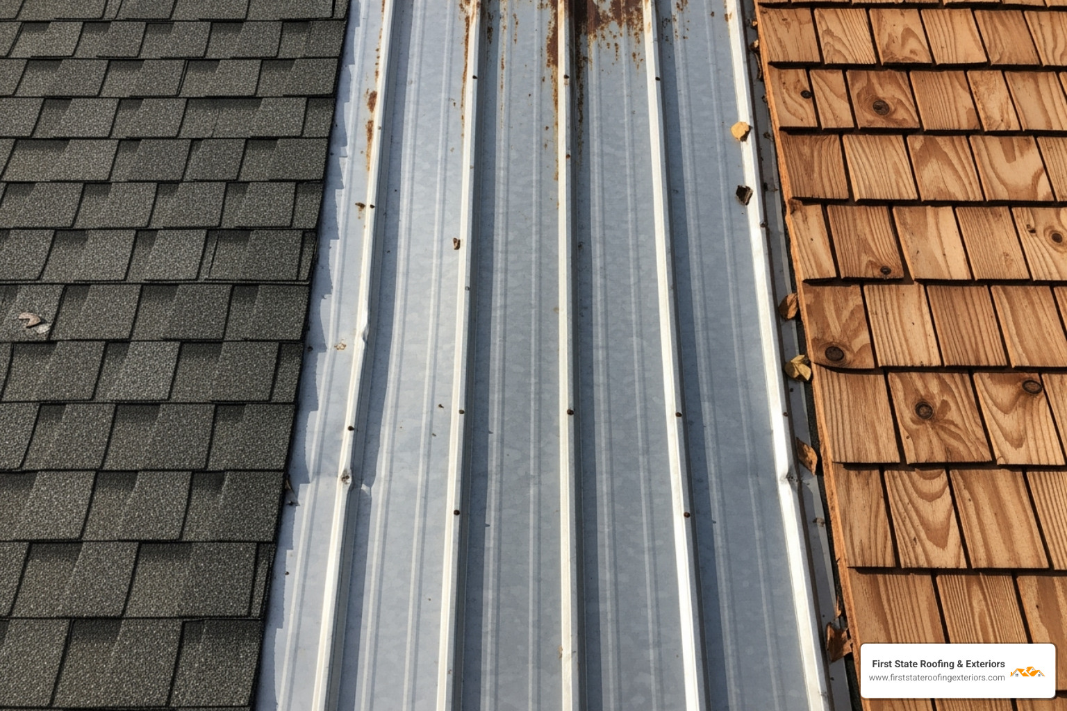 various roofing materials like asphalt shingles, metal panels, and cedar shakes - need a roofer