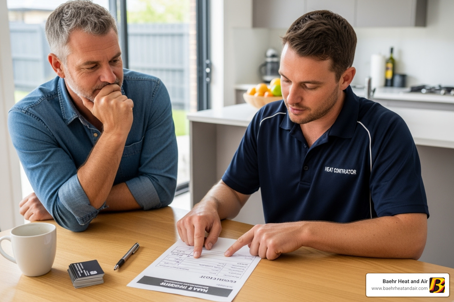 homeowner reviewing quote with contractor - heat contractors