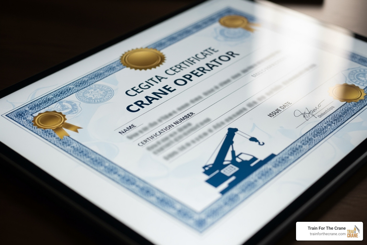digital crane operator certificate on a screen - crane certification online