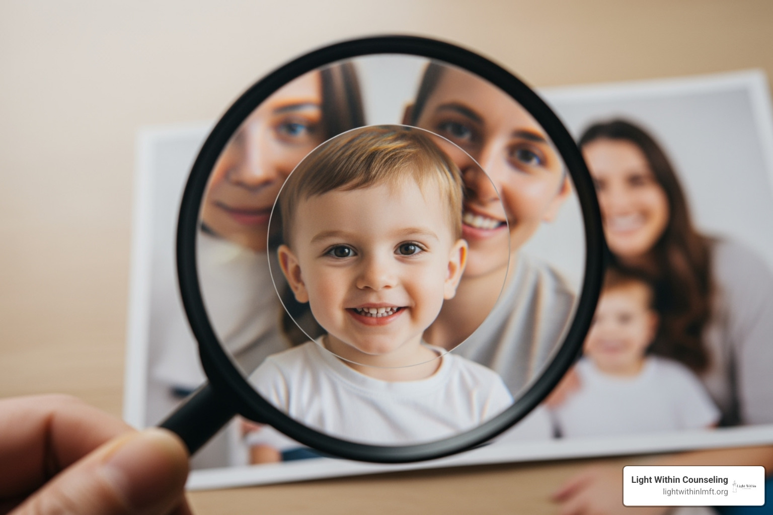 magnifying glass focusing on a child in a family photo - how to co parent effectively magnifying glass focusing on a child in a family photo - how to co parent effectively