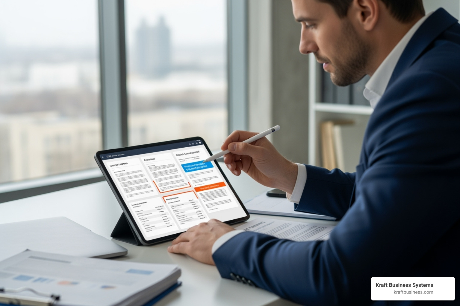 Person comparing printer lease agreements on a tablet - business printer lease near me