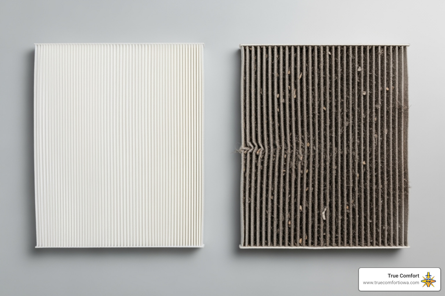 Clean vs dirty air filter - AC service West Des Moines