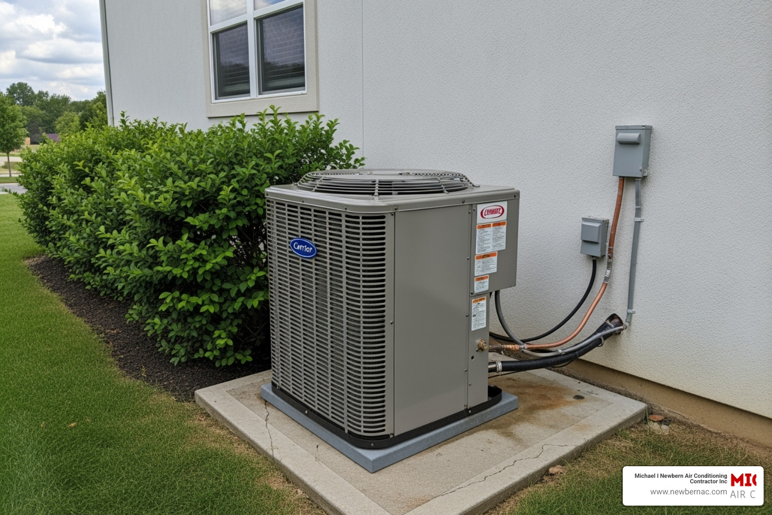 outdoor condenser unit on concrete pad - Ductless mini split installation