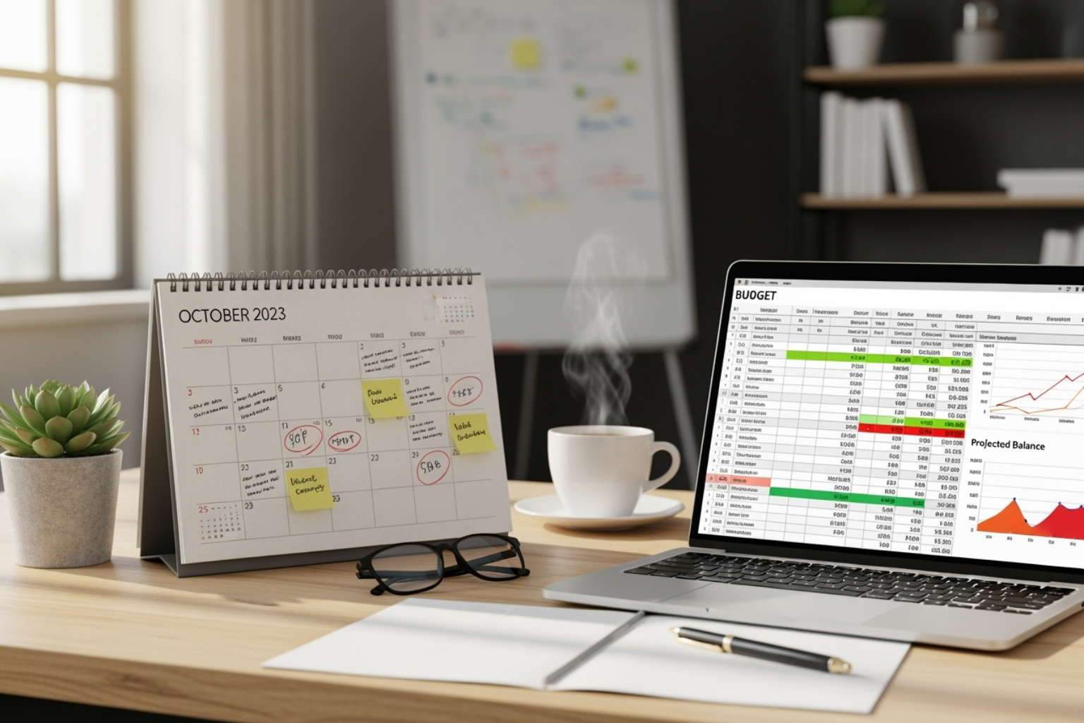 calendar and budget spreadsheet side-by-side - what must an entrepreneur assume when starting a business?