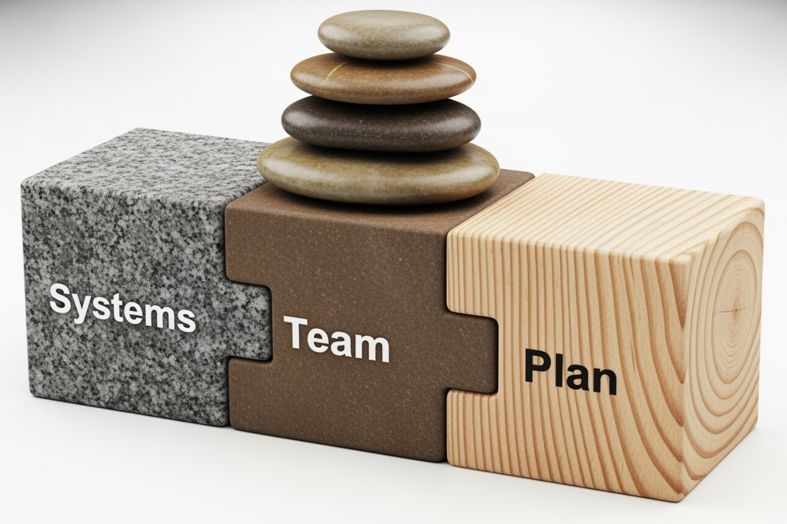 building blocks labeled "Systems," "Team," and "Plan" - what must an entrepreneur assume when starting a business?
